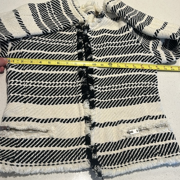 IRO Zlata Tweed Jacket Open Front Frayed Black Cream Stripes  EU 40 US 8 - Picture 15 of 17
